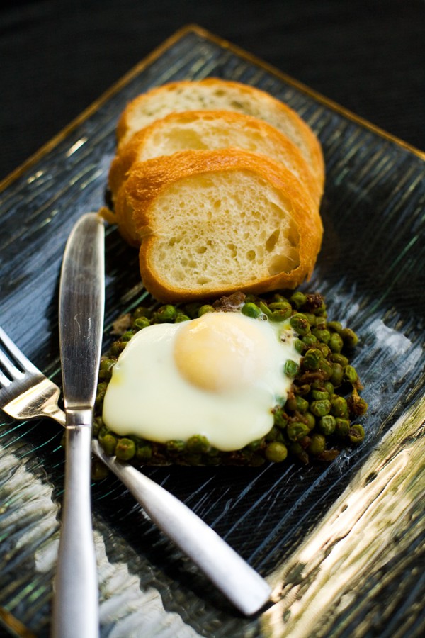 Baked Eggs and Peas