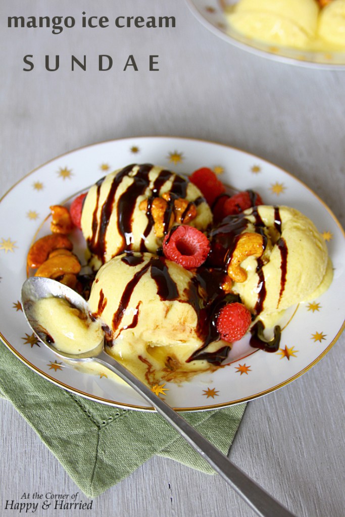 Mango Ice Cream Sundae {With Homemade Mango Ice Cream & Honey Roasted Cashews}