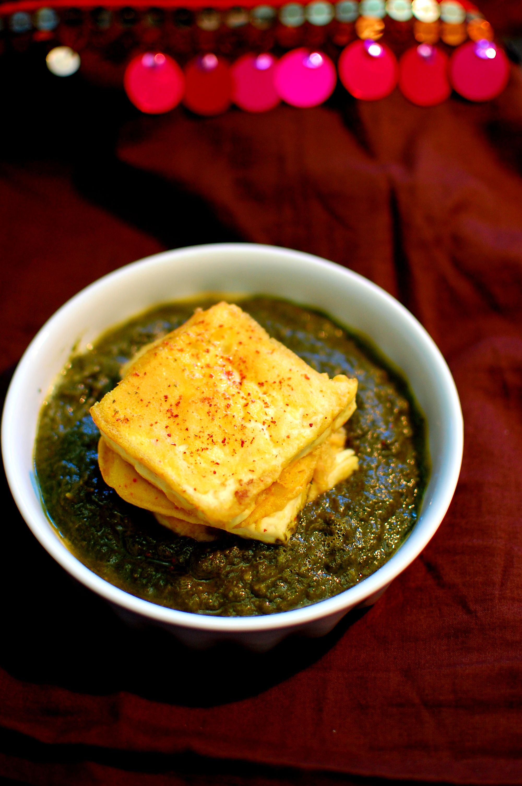 Palak with Pan-fried Tofu Pakoras